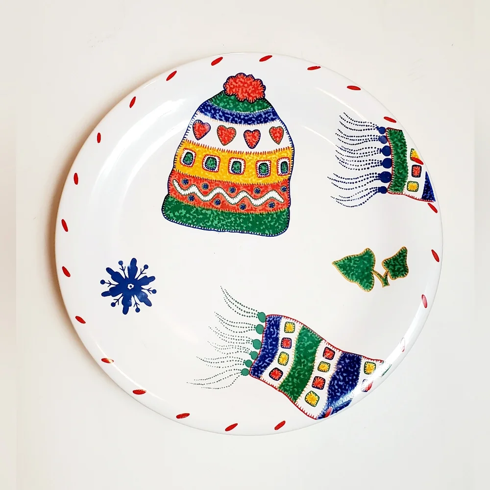 (3) Crate&Barrel Julia Bullmore Decorative Winter Skating Holiday Season Plates